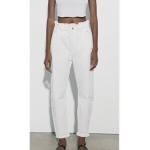 Zara Women's White Ankle Jeans High-Waisted Elastic Waist, Size S